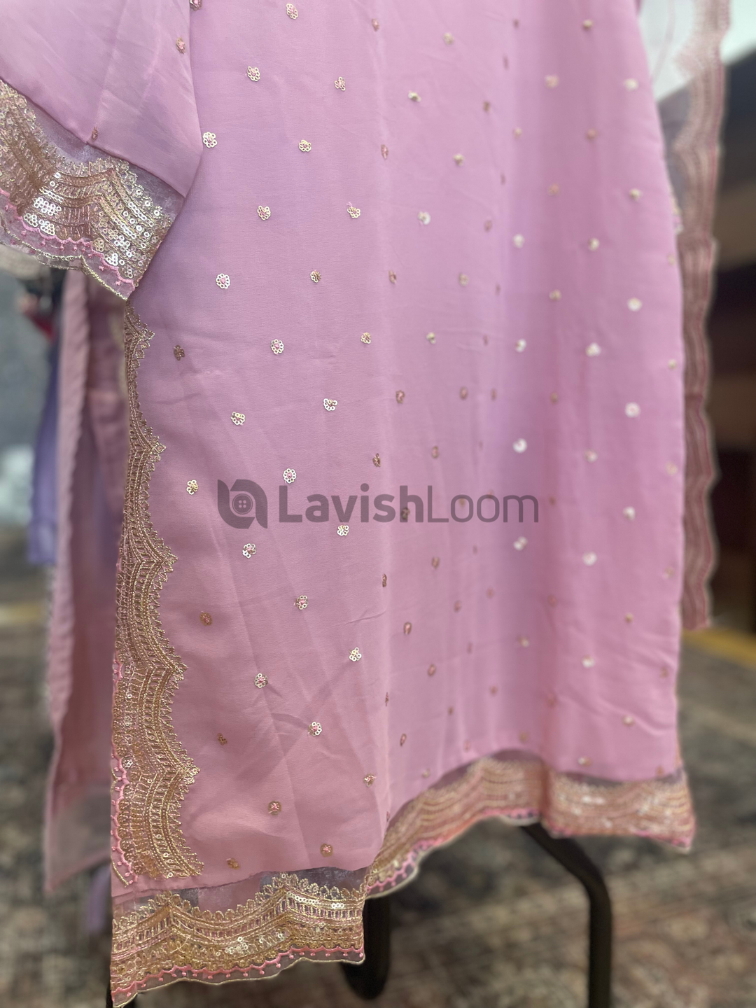 Premium Faux Georgette With Sequins Worked Salwar Suit  [D101782]