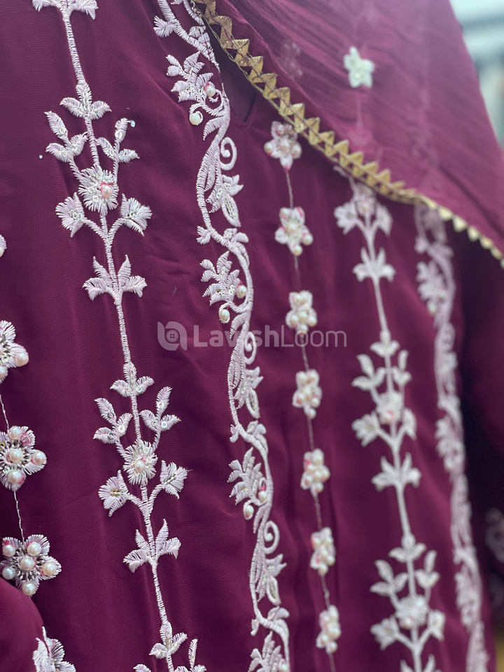 Faux Georgette Embroidery & Pearl Worked Salwar Suit  [D106082]