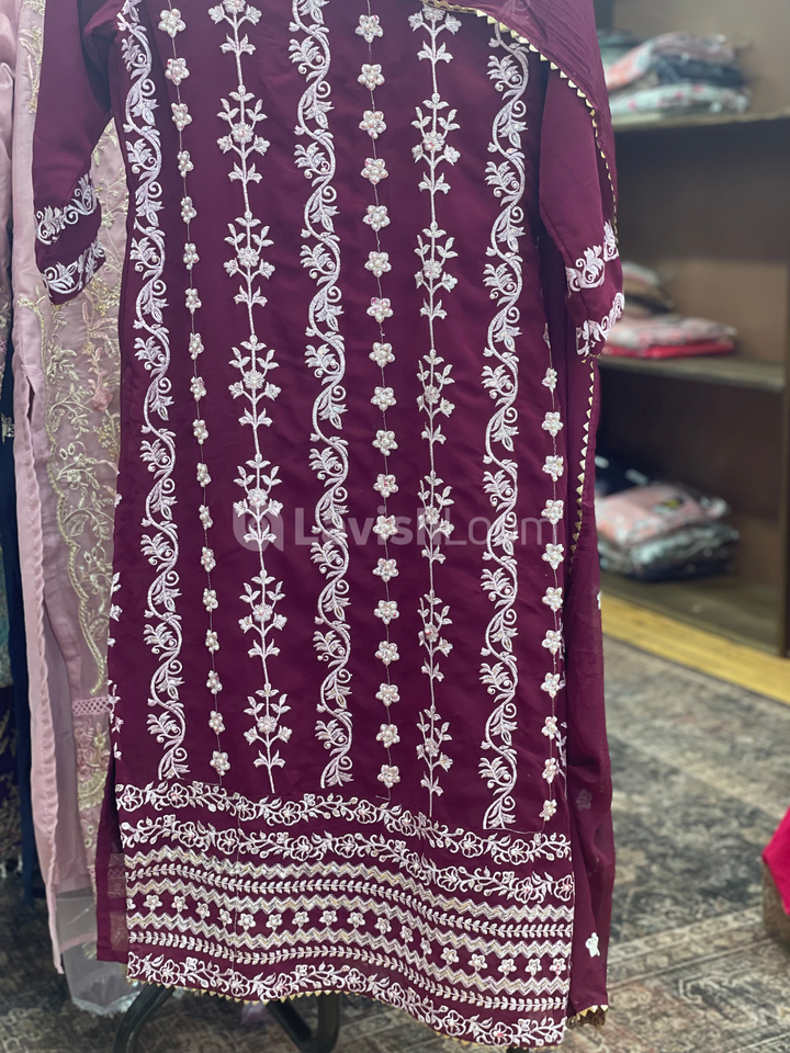Faux Georgette Embroidery & Pearl Worked Salwar Suit  [D106082]