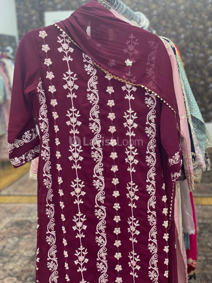 Faux Georgette Embroidery & Pearl Worked Salwar Suit  [D106082]