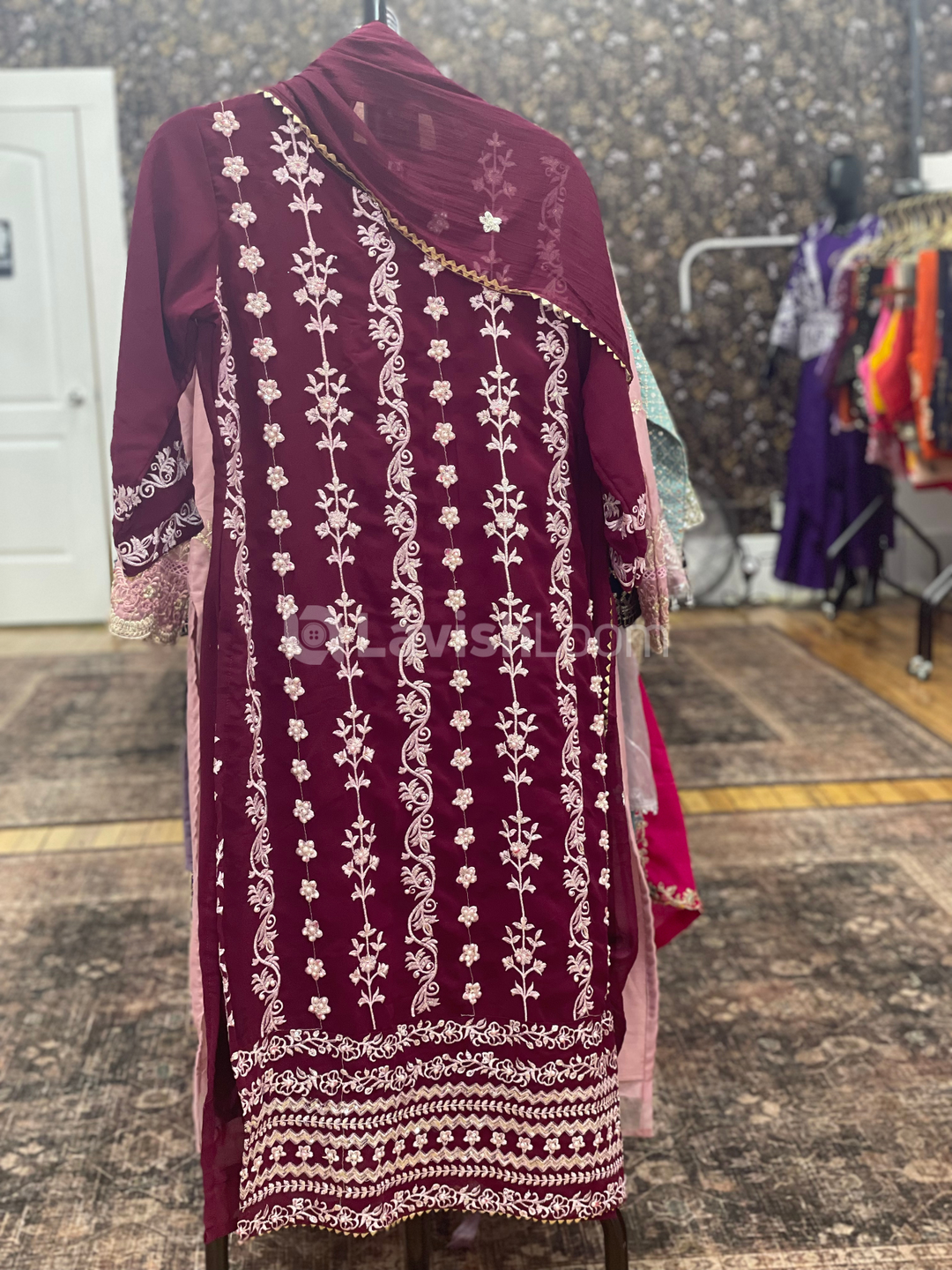 Faux Georgette Embroidery & Pearl Worked Salwar Suit  [D106082]
