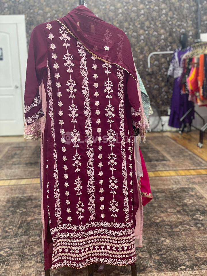 Faux Georgette Embroidery & Pearl Worked Salwar Suit  [D106082]