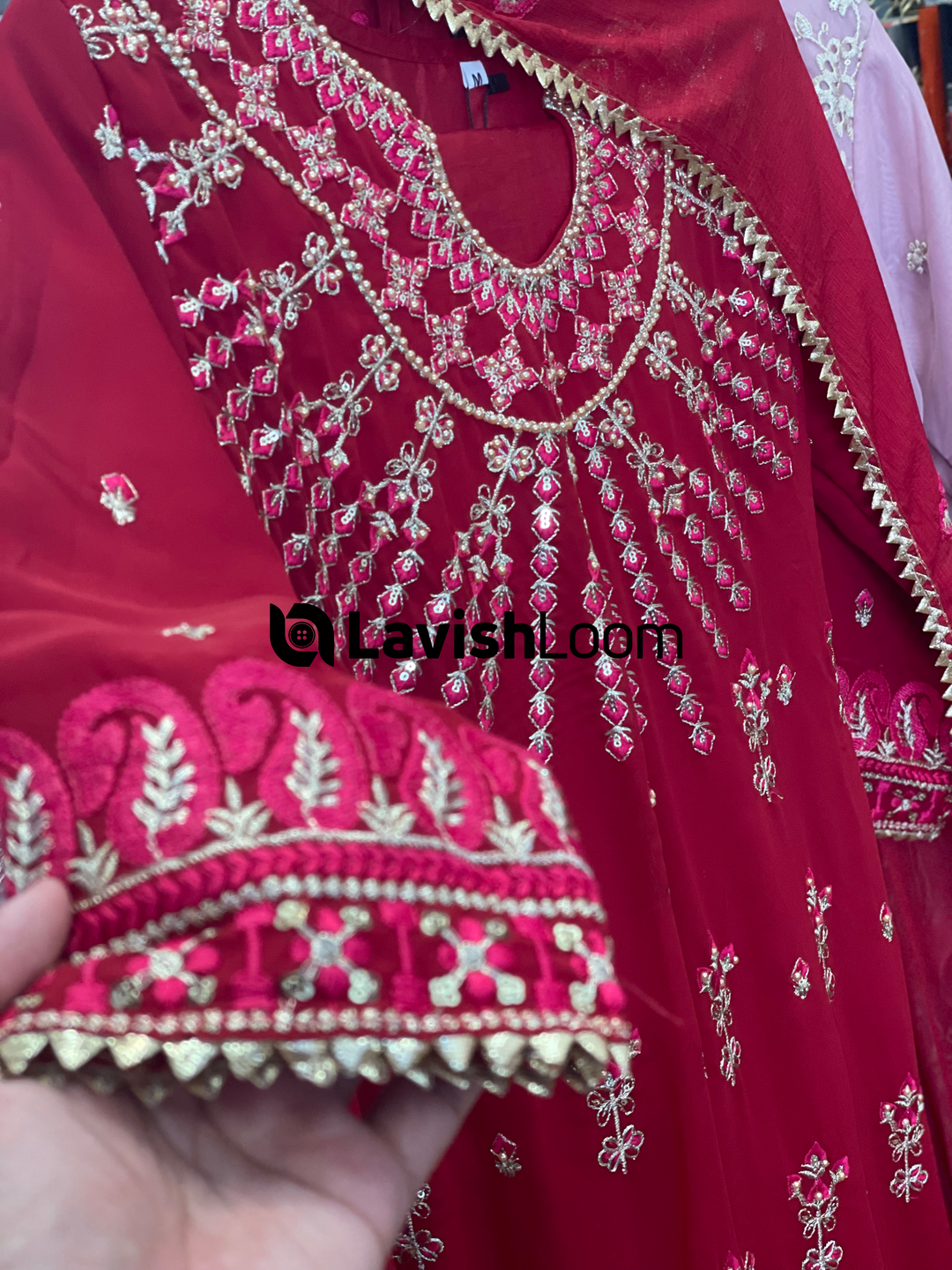 Red Faux Georgette Embroidery Worked Salwar Suit  [SKU D106782]