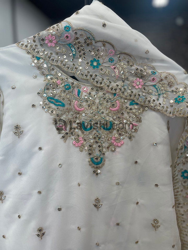 Heavy Faux Georgette Embroidery & Sequins Worked Gharara Suit [SKU D106853]