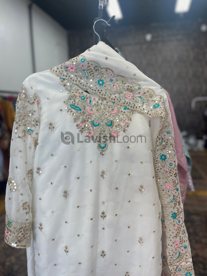 Heavy Faux Georgette Embroidery & Sequins Worked Gharara Suit [SKU D106853]