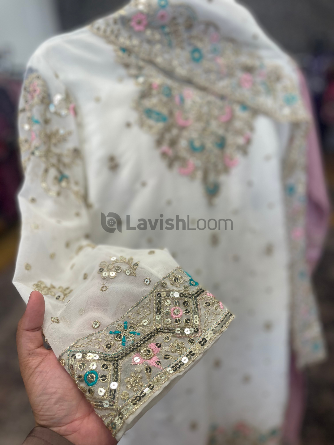 Heavy Faux Georgette Embroidery & Sequins Worked Gharara Suit [SKU D106853]
