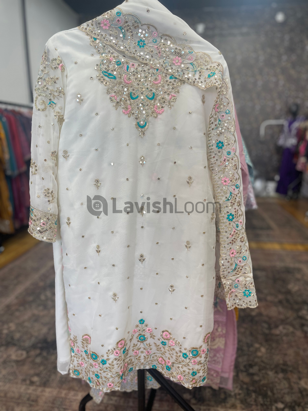 Heavy Faux Georgette Embroidery & Sequins Worked Gharara Suit [SKU D106853]