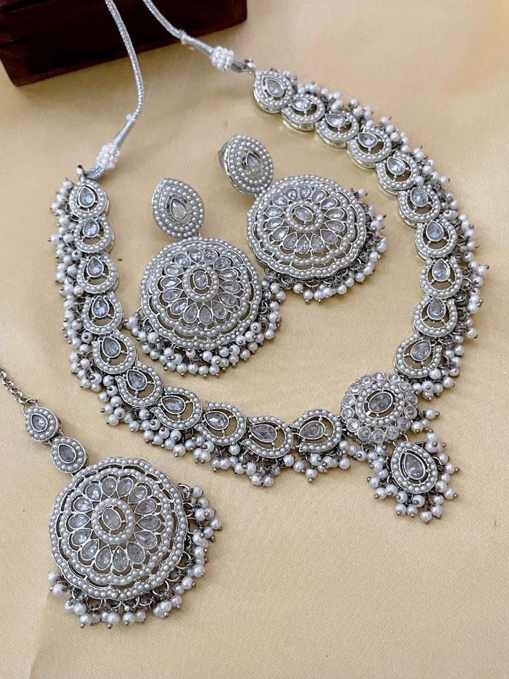 Silver White Premium Pakistani Work Choker Set [SKU: N011961]