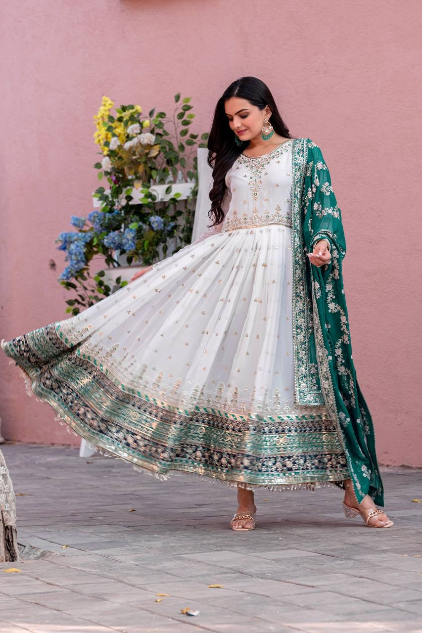 Fancy Faux Georgette Long Gown [D104633]