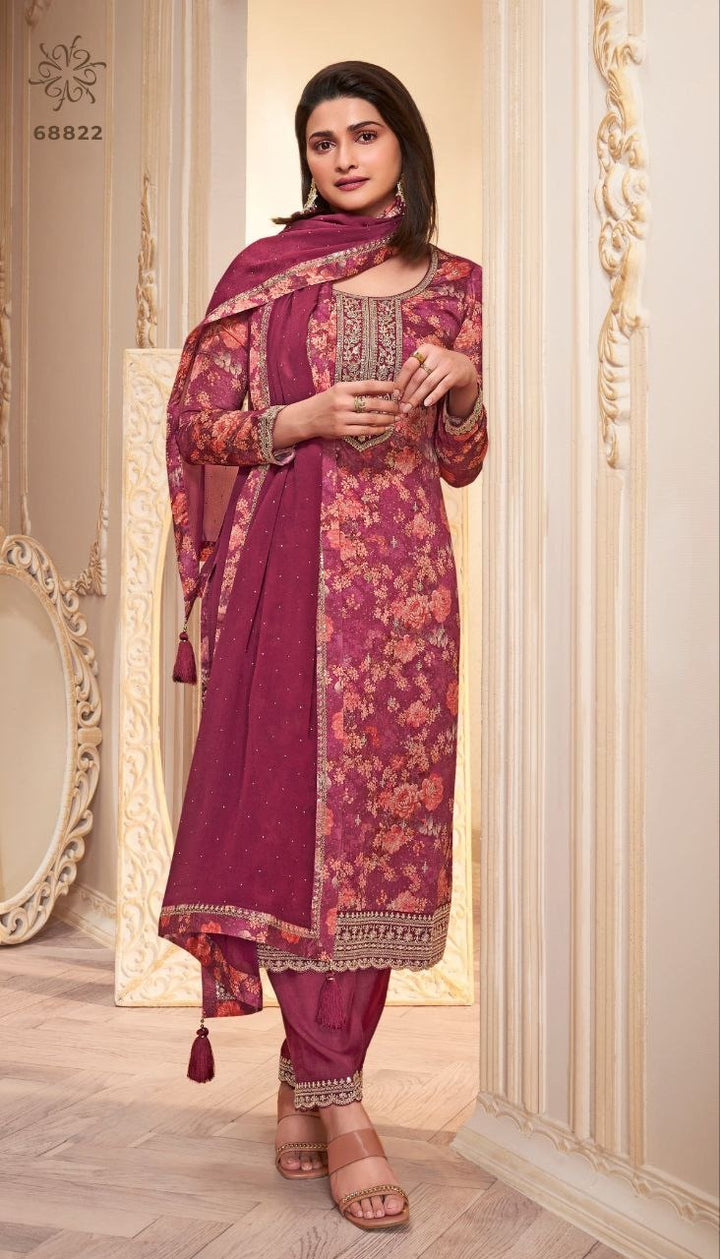 Maroon   Chinon Digital Printed Salwar Suit [SKU D101243]