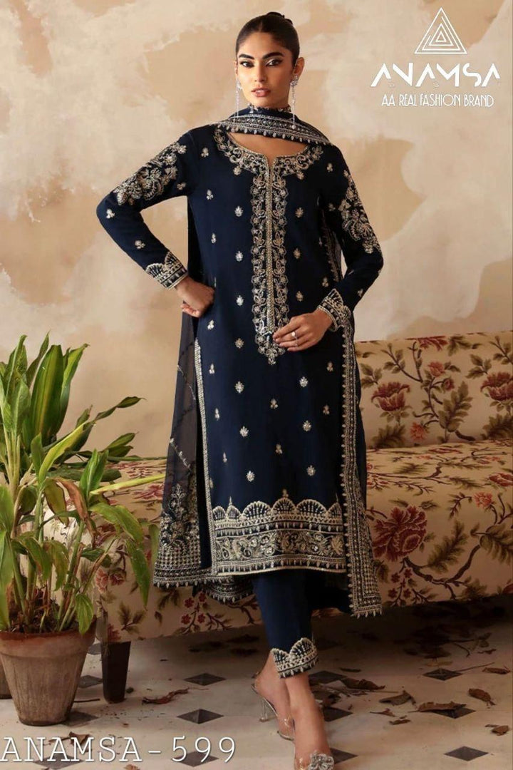 Heavy Pure Fox Georgette With Heavy Embroidered Sequence Work [SKU:D104113]