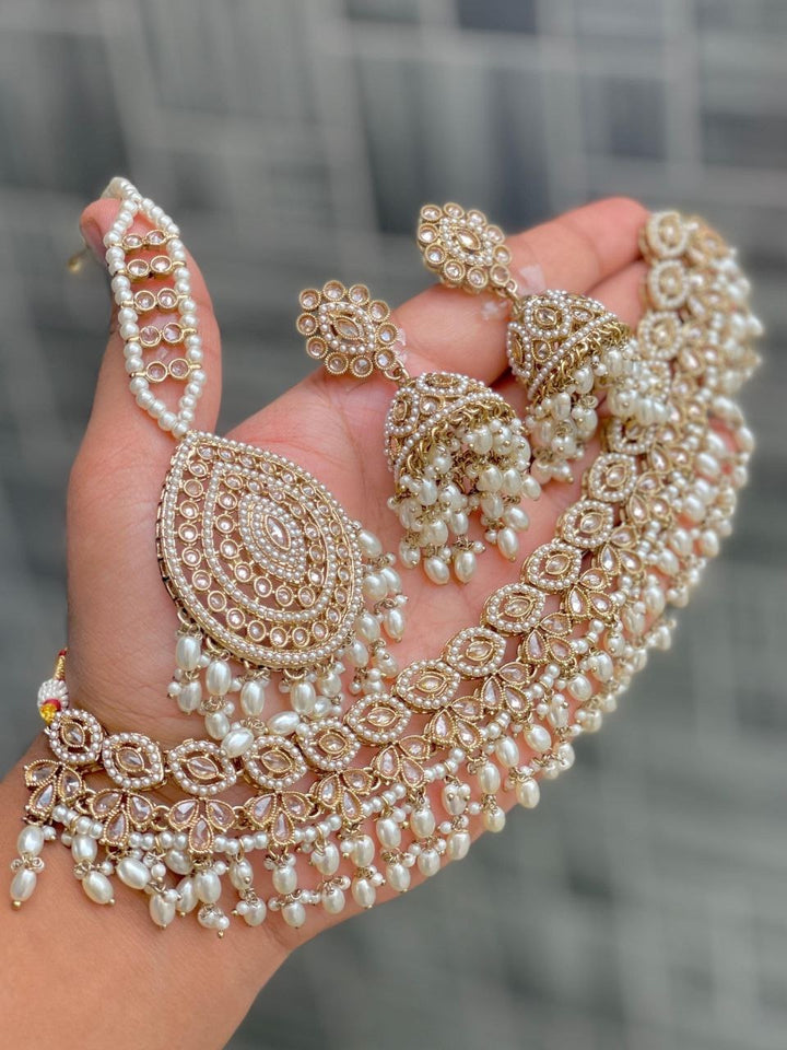 Beige Premium Quality Reversed AD Stone Worked Pakistani Necklace [SKU: N010742]