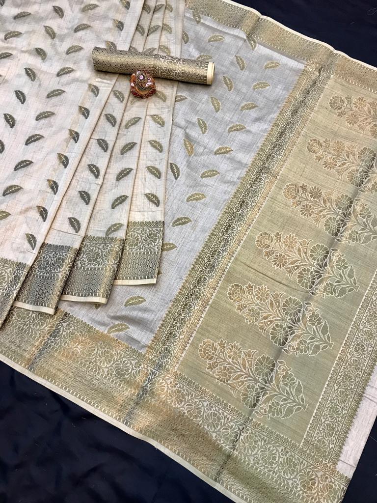 Gray color soft cotton saree with zari weaving work [SKU:S101342]
