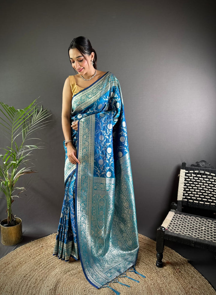 Firoji banarasi silk saree with zari weaving work [SKU:S101432]