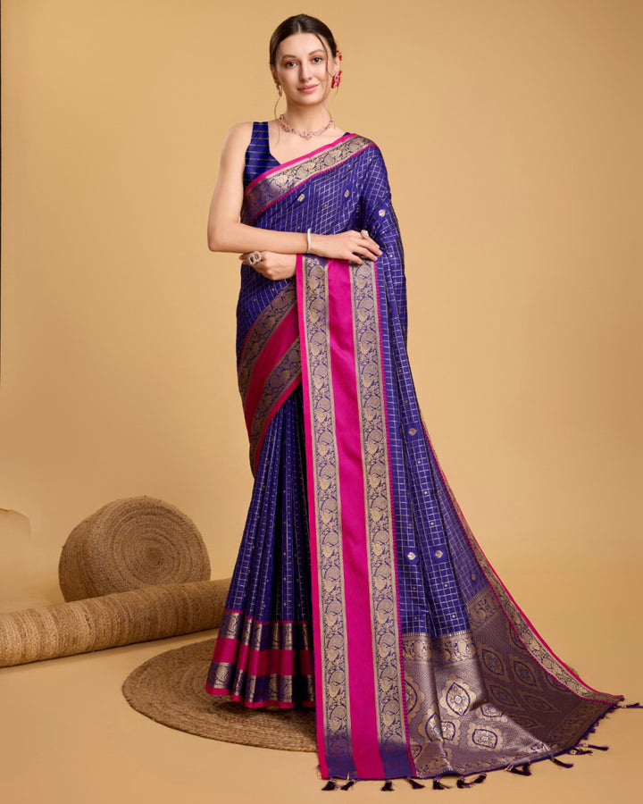 Violet color cotton silk saree with zari weaving work [ SKU: S1001502 ]
