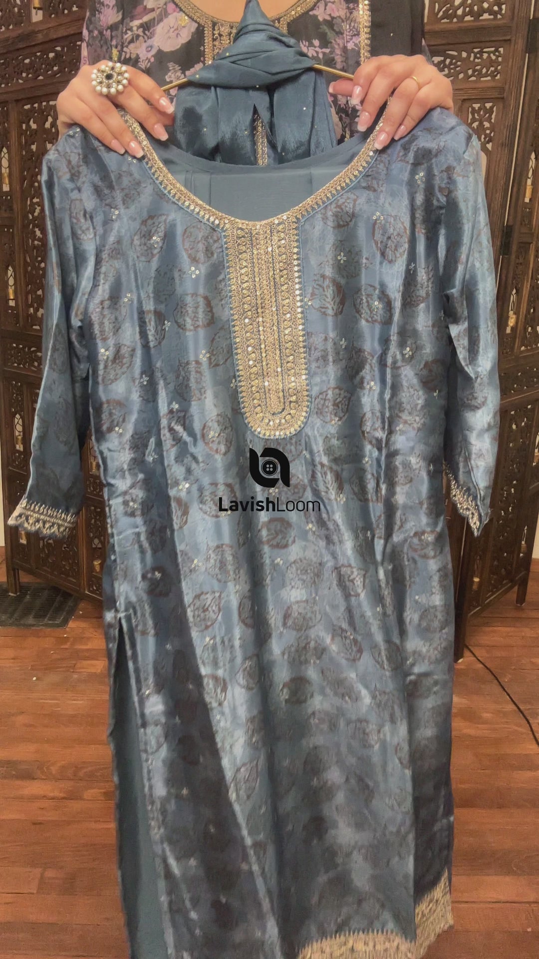 Dusty Blue  Chinon Digital Printed Salwar Suit [sku D100333]