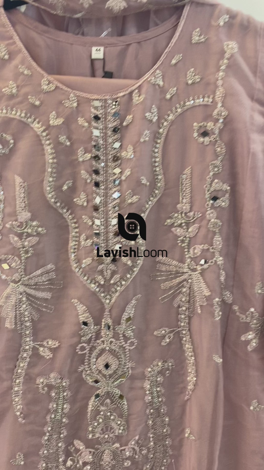 Light Pink Premium Embroidery & Mirror Worked Organza [SKU D106692]