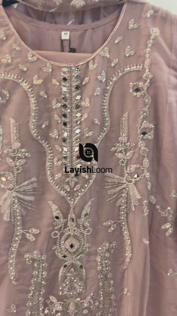 Light Pink Premium Embroidery & Mirror Worked Organza [SKU D106692]