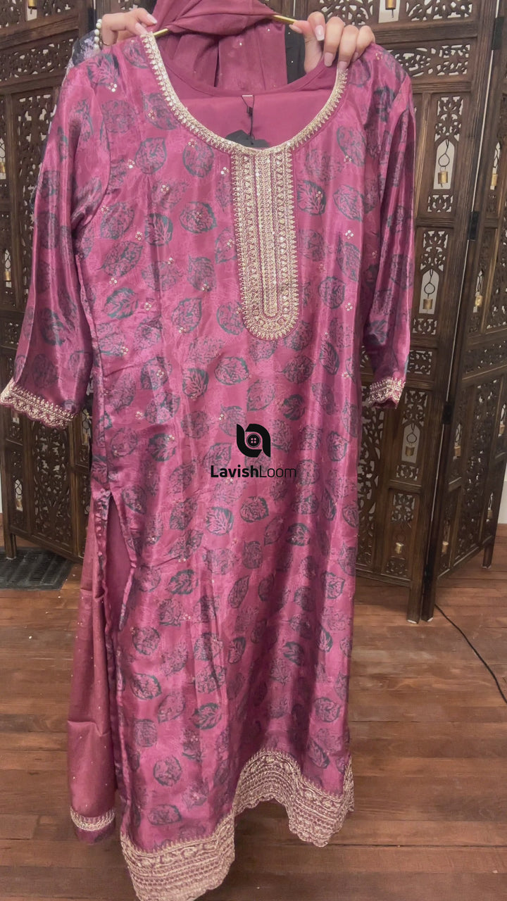 Wine Red Chinon Digital Printed Salwar Suit [sku D100233]