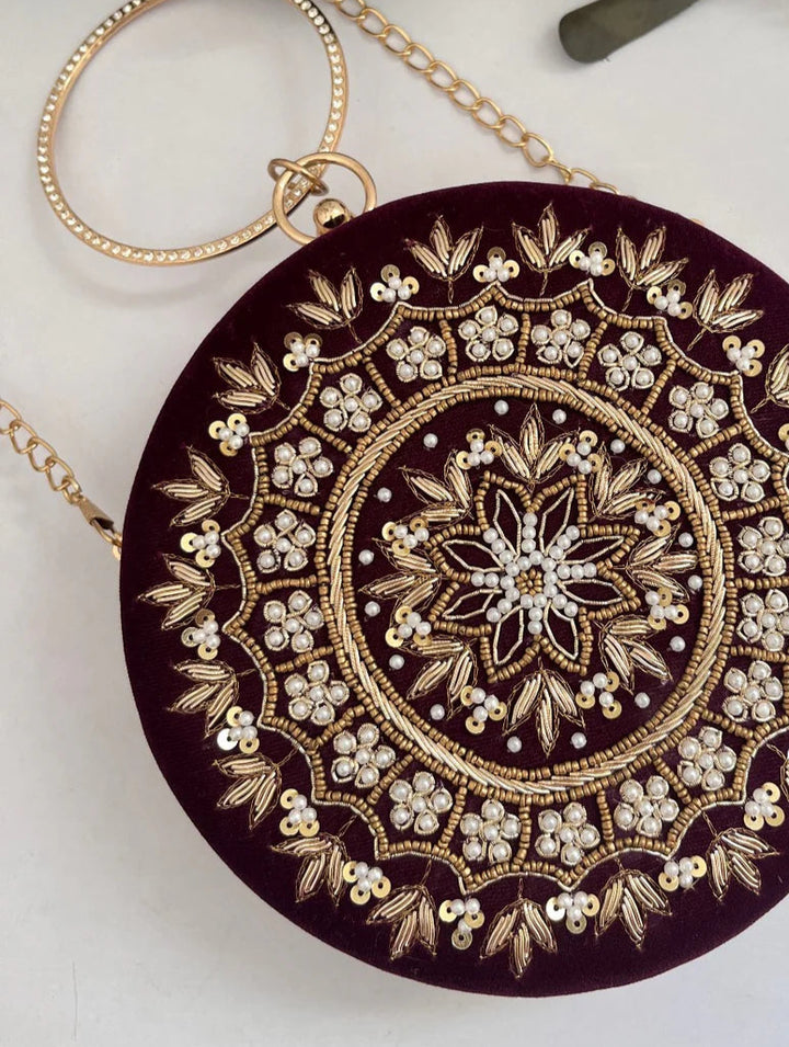 Chakra Round Clutch Wine